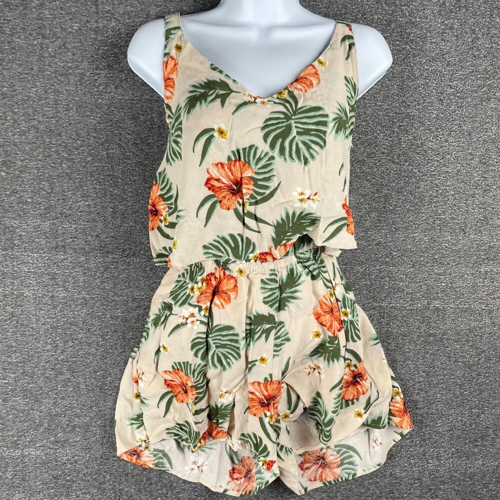 Miss Me Romper Womens L Floral Hawaiian Beach Flowy Casual Everyday Blouson Vaca